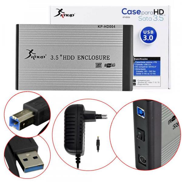 Case para Hd Sata 3.5 Usb 3.0 Externo Cinza Kp-Hd004 - Knup