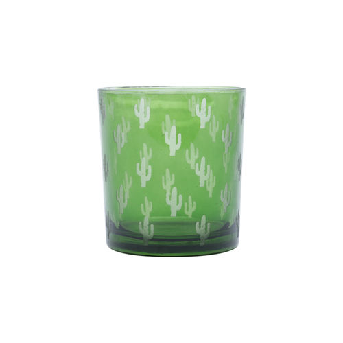 Castiçal Vidro Cactus Verde/branco 8x7cm Urban