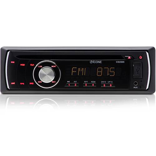 CD Player Automotivo Ícone CD2505 - Rádio AM/FM, Painel Destacável, Entradas USB, SD e AUX