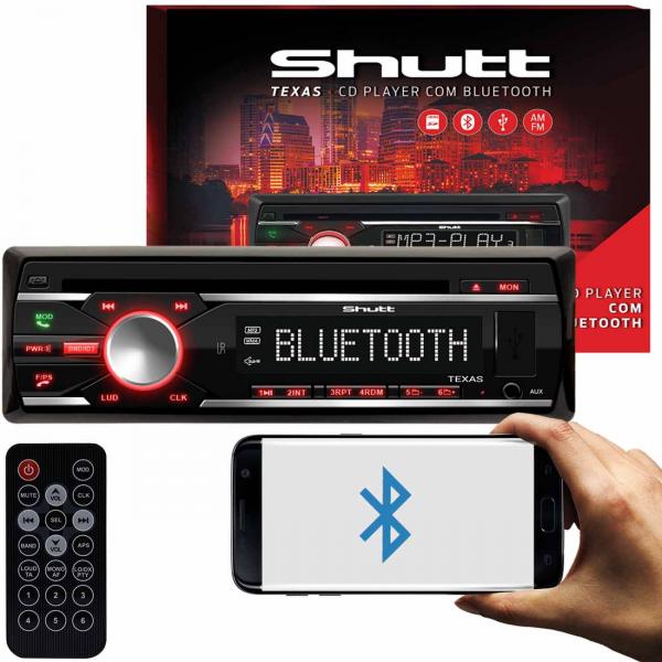 CD Player Automotivo Shutt Texas Bluetooth USB SD MP3 AUX FM Atendimento Chamada Controle Remoto