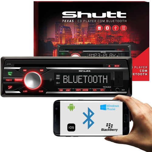 Cd Player Automotivo Shutt Texas Bluetooth USB Sd MP3 Aux Fm Atendimento Chamada Controle Remoto