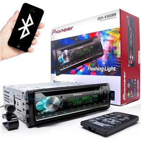 CD Player Pioneer DEH-X500BR Flashing Light Mixtrax USB AUX RDS Entrada para Controle de Volante Bluetooth Som Automotivo