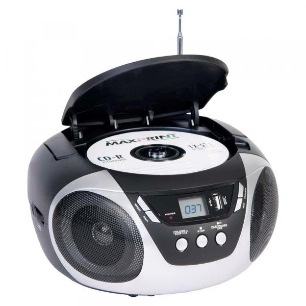 CD Player Portatíl Dazz DZ-651083 com MP3, Entrada USB, Entrada Auxiliar e Rádio 2W - Preto/Prata