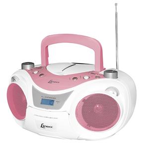 CD Player Portátil Lenoxx BD 1250 Rosa e Branco com MP3, Entrada USB, Entrada Auxiliar e Rádio FM – 6 W