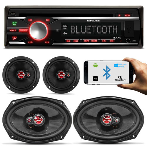 CD Player Shutt Texas 1 Din MP3 Bluetooth USB SD AUX Rádio FM AM + Kit Fácil Foxer