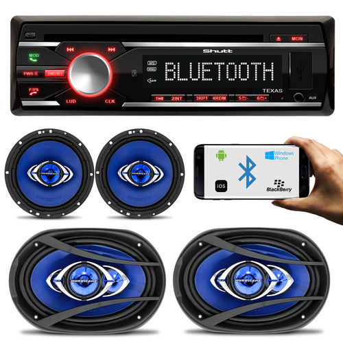 Cd Player Shutt Texas 1 Din MP3 Bluetooth USB Sd Aux Rádio Fm Am + Kit Fácil Hurricane
