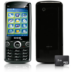 Celular CCE Mobi C10 Preto GSM Dual Chip - TouchScreen, TV Analógica Grátis, Câmera QVGA 2.4", Filmadora, MP3 Player, Rádio FM, Bluetooth, Fone e Cartão de 2GB