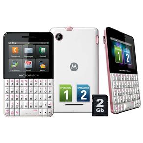 Celular Desbloqueado Claro Motorola EX119 Motokey Branco/Rosa QWERTY C/ Dual Chip, Câmera 3MP, MP3, Bluetooth, Touch Screen, Fone e Cartão de 2GB