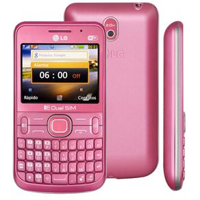 Celular Desbloqueado LG C397 Rosa com Dual Chip, Teclado Qwerty, Câmera 2MP, Wi-Fi, MP3, Rádio FM, Bluetooth, Fone e Cartão 2GB