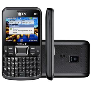 Celular Desbloqueado LG Tri Chip C333 Preto com Câmera 3.2MP,Teclado Qwerty, Wi-Fi, Bluetooth, MP3, Rádio FM e Cartão 2GB