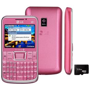 Celular Desbloqueado LG Tri Chip C333 Rosa com Câmera 3.2MP,Teclado Qwerty, Wi-Fi, Bluetooth, MP3, Rádio FM e Cartão 2GB