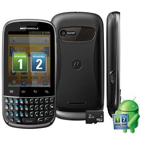 Celular Desbloqueado Motorola Fire XT317 Preto Dual Chip com Câmera 3MP, Android 2.3, Qwerty, MP3, FM, 3G, GPS, Wi-Fi, Bluetooth, Fone e Cartão 2GB