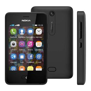Celular Desbloqueado Nokia Asha 501 Preto com Dual Chip, Câmera 3.2MP, Touch Screen, Wi-Fi, Bluetooth, FM, MP3, Fone de Ouvido e Cartão 4GB - Tim