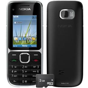 Celular Desbloqueado Nokia C2-01 Preto C/ Câmera 3.2MP, 3G, Rádio FM, MP3, Bluetooth, Fone de Ouvido e Cartão 2GB
