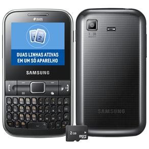Celular Desbloqueado Samsung Chat 322 Preto C/ Dual Chip, QWERTY, Câmera 1.3MP, FM, MP3, Bluetooth, Fone e Cartão de 2GB