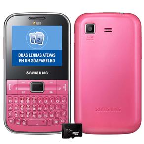 Celular Desbloqueado Samsung Chat 322 Rosa C/ Dual Chip, QWERTY, Câmera 1.3MP, FM, MP3, Bluetooth, Fone e Cartão de 2GB