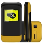 Celular DL YC230 Amarelo Flip - Dual Chip, Tela de 1.8, Câmera, Rádio FM e Bateria de Longa Duração