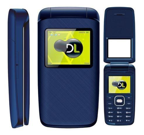 Celular DL YC335 Azul, Flip, Dual Chip, Tela de 1.8, Câmera, Rádio FM Bateria de Longa Duração