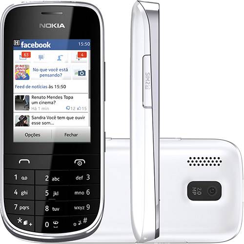 Tudo sobre 'Celular Dual Chip Nokia Asha 202. Desbloqueado Branco Câmera de 2.0MP Memória Interna 10MB'