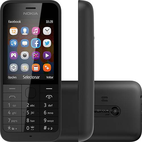 Celular Dual Chip Nokia Asha 220 Desbloqueado TIM Preto 2MP 2G Cartão de Memória Até 32GB