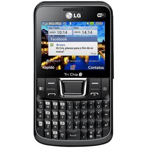 Celular LG C333 Preto, Tri Chip, Câmera 3.2MP, Teclado QWERTY, Wi-Fi, Bluetooth, MP3, Rádio FM e Cartão 2GB
