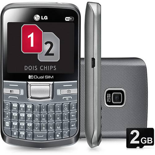 Celular LG C199 Desbloqueado Tim. Cinza. Dual Chip. Câmera 2.0MP. Wi Fi. Memória Interna 50MB e Cartão 2GB