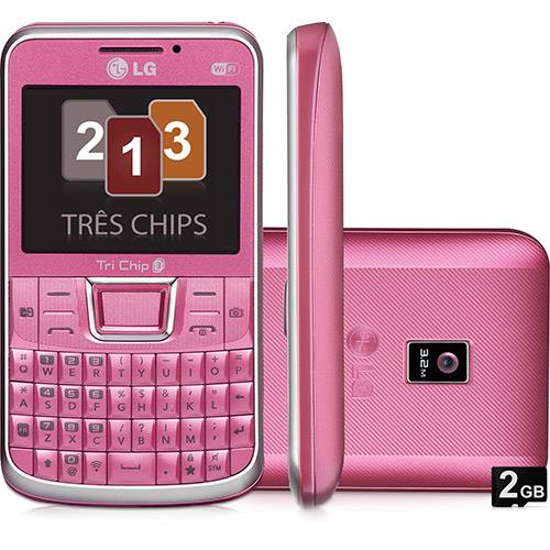 Celular LG Tri Chip C333 Desbloqueado Oi Rosa GSM Tela 2.3" Teclado Qwerty Câmera de 3.2MP Wi Fi Memória Interna de 78.4MB Expansível Até 8GB + Cartão de 2GB