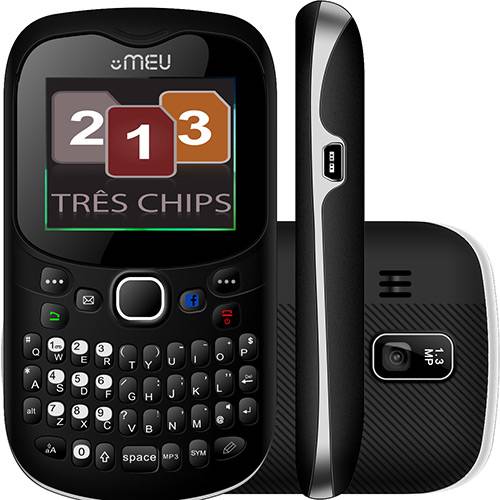 Celular MEU SN23 Desbloqueado Tri Chip Preto/Cinza - Câmera de 1.3MP. MP3. Bluetooth. Rádio FM. Viva Voz