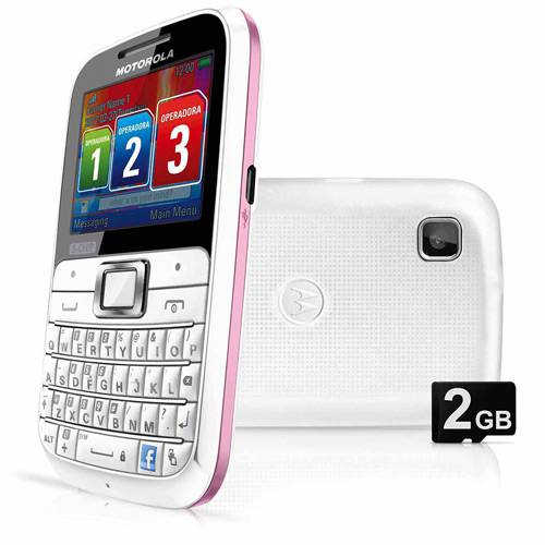 Celular Motorola EX117 Motokey Tri-Chip - Rosa - GSM Acesso às Redes Sociais, Teclado QWERTY, Câmera 2MP, Filmadora, MP3 Player, Rádio FM, Incluso Cartão de Memória de 2 Gb Desbloqueado Tim