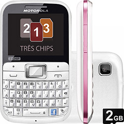 Celular Motorola EX117 Motokey Tri-Chip - Rosa - GSM Acesso às Redes Sociais, Teclado QWERTY, Câmera 2MP, Filmadora, MP3 Player, Rádio FM, Incluso Cartão de Memória de 2 Gb Desbloqueado Tim