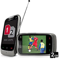 Celular Motorola EX440 MotoGo - GSM com Leitor de 2 Chips - Preto com Prata, Tela Touch de 3.2", TV Digital, Wi-Fi, Câmera de 3 MP, Filmadora, MP3 Player, Rádio FM, Bluetooth, Fone de Ouvido, Incluso Cartão de Memória de 2GB