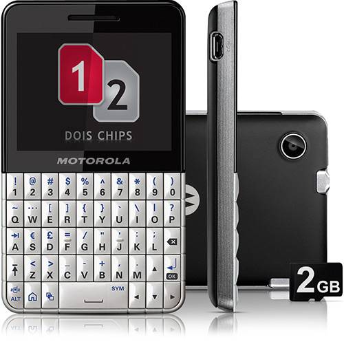 Celular Motorola Motokey XT EX119 Branco/Preto - Dual Chip - GSM, Câmera 3MP, Wi-Fi, Touchscreen, Teclado Qwerty, Cartão de Memória 2GB