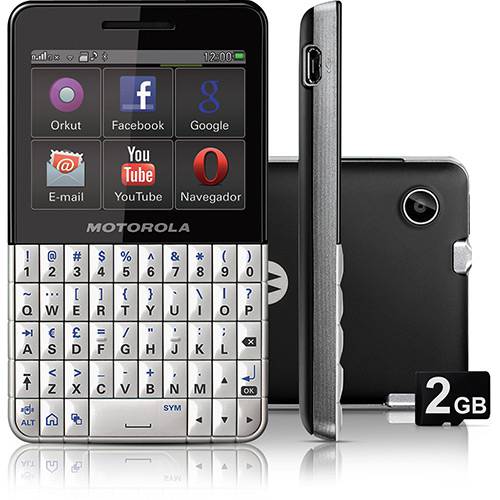Celular Motorola Motokey XT EX119 Desbloqueado, Branco / Preto, Dual Chip, Câmera 3MP, Wi-Fi, Memória Interna 50MB e Cartão de Memória 2GB