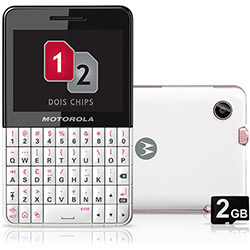 Celular Motorola Motokey XT EX119 Branco/Rosa - Dual Chip - GSM, Câmera 3MP, Wi-Fi, Touchscreen, Teclado Qwerty, Cartão de Memória 2GB