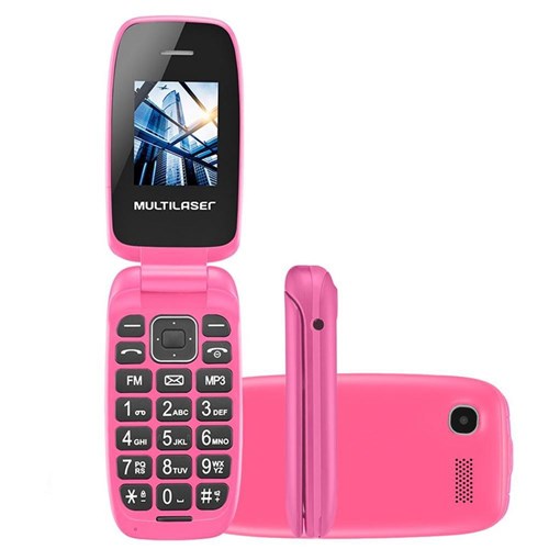 Celular Multilaser Flip Up Dual Rosa P9023 - Câmera Digital, Memória Expansível, Conexão Micro Usb