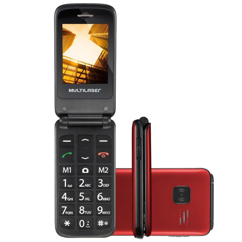 Celular Multilaser Flip Vita Dual Vermelho P9021 Tela 2.4" Câmera Digital Números Grandes Botão Sos