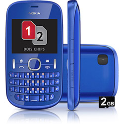 Celular Nokia Asha 200 Desbloqueado Oi Azul - Dual Chip - GSM, Câmera de 2MP, Teclado Qwerty, Cartão de Memória 2GB