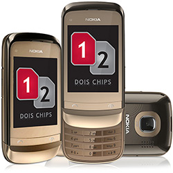 Celular Nokia C2-06 Dourado Desbloqueado Claro - Dual Chip - GSM, Câmera 2MP, Display Touchscreen 2.6", Cartão de Memória de 2GB
