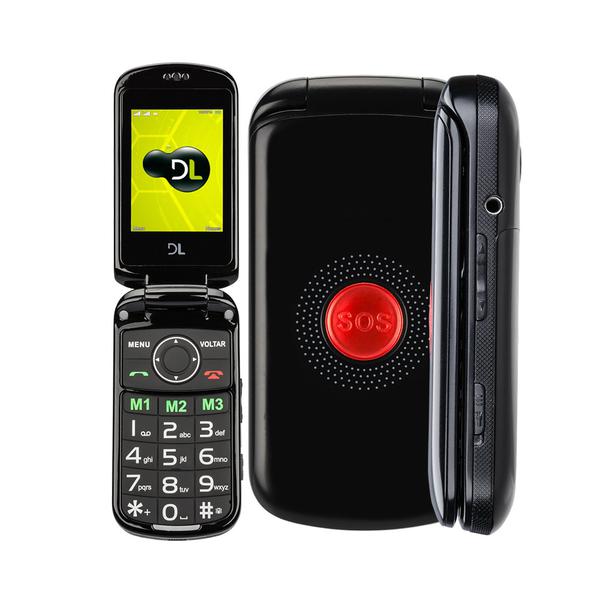 Celular para Idoso Flip DL Botão SOS Dual Chip Câmera VGA e Rádio FM YC-130 Preto