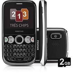 Celular Positivo P200 - GSM, Tri Chip, TV, Teclado Qwerty, Câmera de 3.2MP, Wi-Fi, Bluetooth, MP3 Player, Rádio FM, Cartão de 2GB - Preto