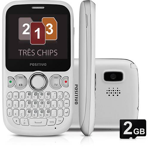 Celular Positivo P201- GSM. Tri Chip. TV. Teclado Qwerty. Câmera de 3.2MP. Wi Fi. Bluetooth. MP3 Player. Rádio FM. Cartão de 2GB - Branco