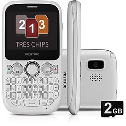Celular Positivo P201- GSM, Tri Chip, TV, Teclado Qwerty, Câmera de 3.2MP, Wi-Fi, Bluetooth, MP3 Player, Rádio FM, Cartão de 2GB - Branco