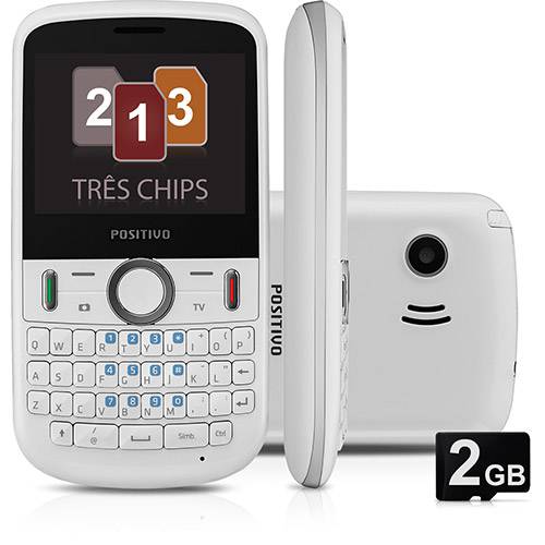Celular Positivo P101 - GSM. Tri Chip. TV. Teclado Qwerty. Câmera de 1.3MP. Bluetooth. MP3 Player. Rádio FM. Cartão de 2GB - Branco