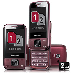 Celular Samsung Duos Slider Desbloqueado, Vinho, Dual Chip, Câmera 3.2MP, Memória Interna 40MB e Cartão de Memória 2GB