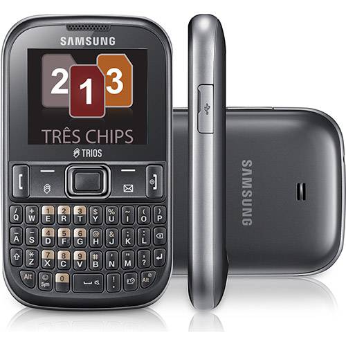 Celular Samsung E1263. GSM. Cinza. Tri Chip. Teclado Qwerty. Rádio FM