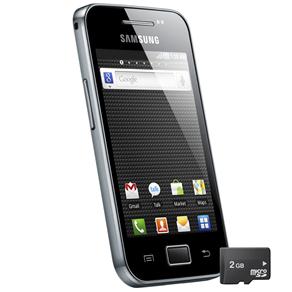Celular Samsung Galaxy Ace Preto Android 2.2, Wi-Fi, 3G, Câmera 5.0, MP3, Touch Screen, Fone de Ouvido e Cartão 2GB