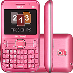 Celular Tri Chip LG C398. Desbloqueado. Rosa. Wi Fi. Câmera 2MP e Memória Interna 2GB