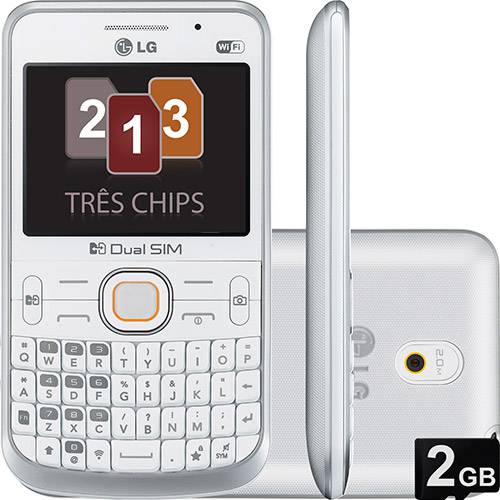 Tudo sobre 'Celular Tri Chip LG Desbloqueado Branco Câmera 2MP 2G Wi Fi Memória Interna 1GB Cartão 2GB'