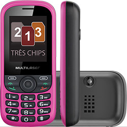 Celular Tri Chip Multilaser Up Rosa Desbloqueado Câmera 1.3MP e Memória Interna 16MB