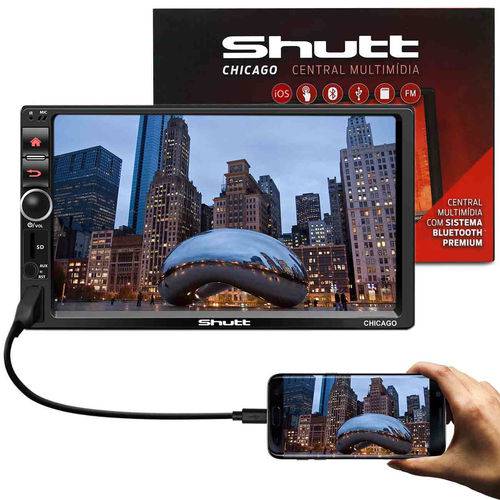 Central Multimídia Automotiva Shutt Chicago 7 Pol Touch USB Espelhamento Tela Android Bluetooth Fm